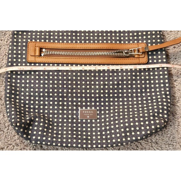 Fossil Dawson Polka Dot Crossbody Handbag Grayish Blue white Key-per canvas - Picture 9 of 12